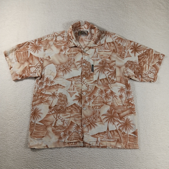 Quiksilver Other - Vintage 90s Quiksilver Shirt Mens Large Tan Hawaiian Camp Waikiki Surf Aloha